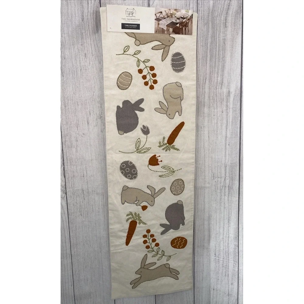 Rachel Ashwell Farmhouse Table Runner 14x72 Easter Bunny Spring Embroidered